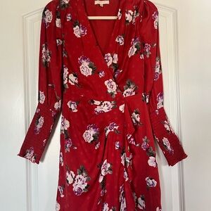 Wayf Red Floral Long Sleeve Dress